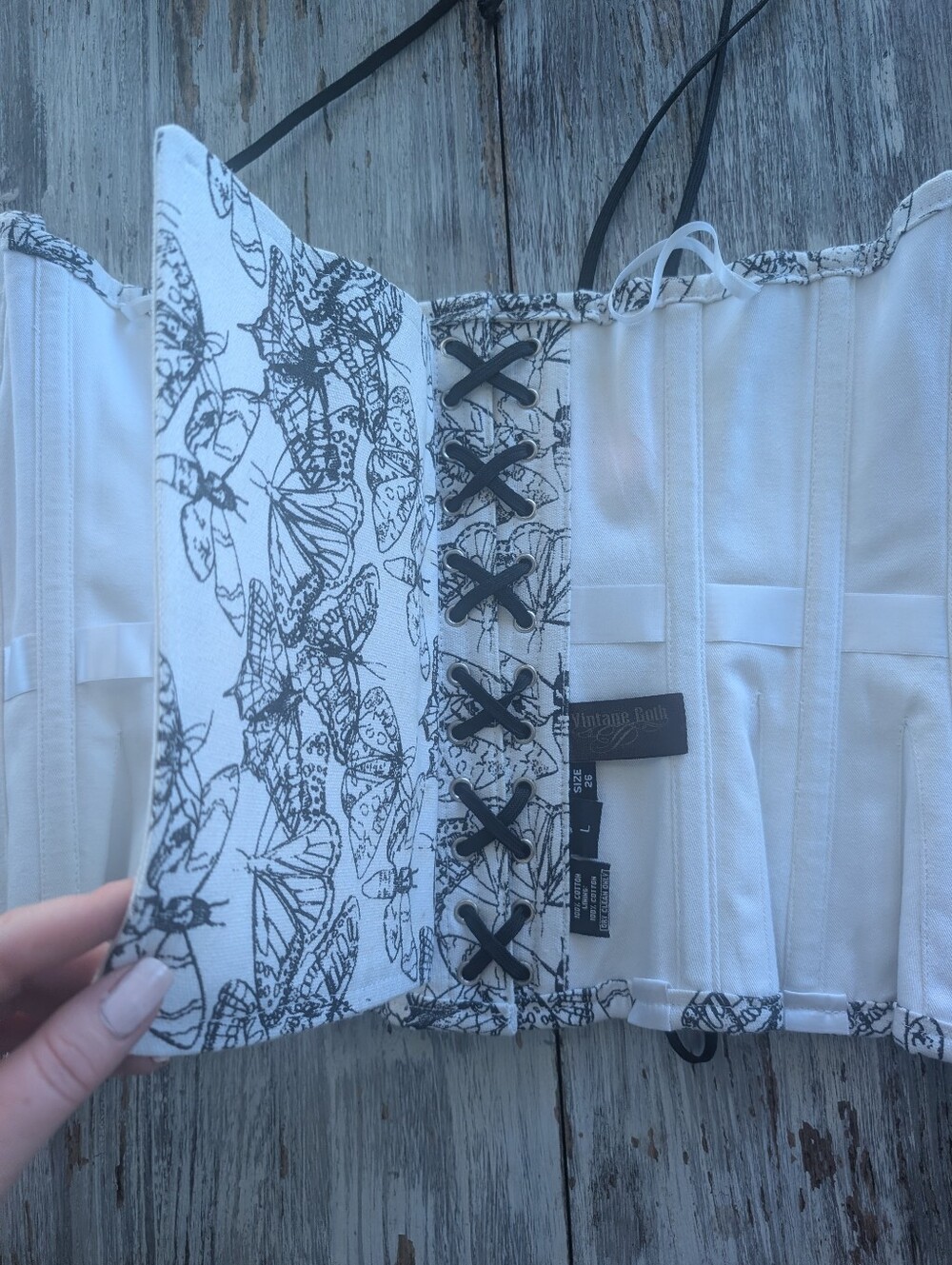 Vintage Goth Butterfly Corset Top Y2K Whimsigoth Lace Up Bustier Women's Large - Picture 7 of 8